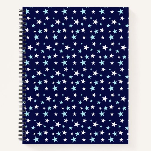 Carnet Bleu clair et étoiles blanches sur fond bleu marin (Devant)
