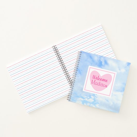 Carnet Bleu clair et rose Coeur bébé fille Douche (Intérieur)