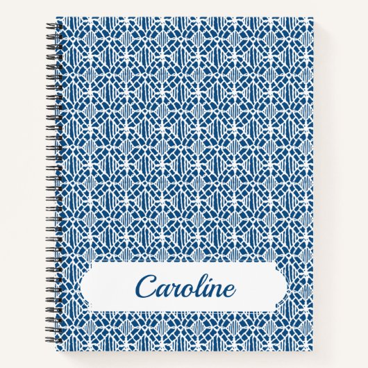 Carnet Bleu Classique Avec Motif Crochet Blanc (Devant)