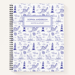 Carnet Bleu côtier fantaisiste dessiné à la main avec pha