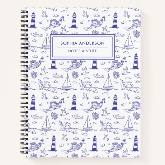 Carnet Bleu côtier fantaisiste dessiné à la main avec pha (Devant)