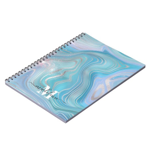 Carnet Bleu cristal marbre Iridescente Agate (Côté gauche)