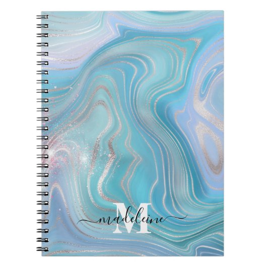 Carnet Bleu cristal marbre Iridescente Agate (Devant)