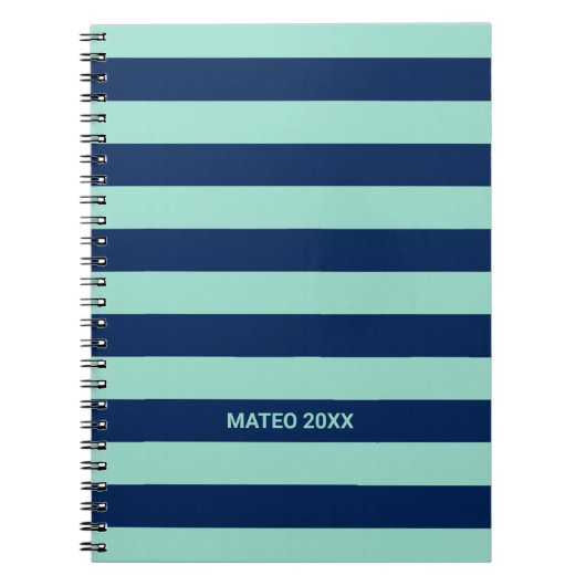 Carnet Bleu de mer vert et bleu marine avec nom (Devant)