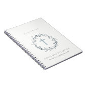 Carnet Bleu Dusky Floral Laurel Wreath Monogramme Baptême (Côté Droit)