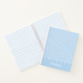 Carnet Bleu Et Blanc Chevron Zigzag Ondulé Avec Nom (Intérieur)