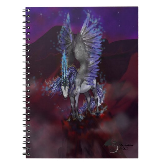 Carnet bleu et blanc de licorne à ailes flamber (Devant)