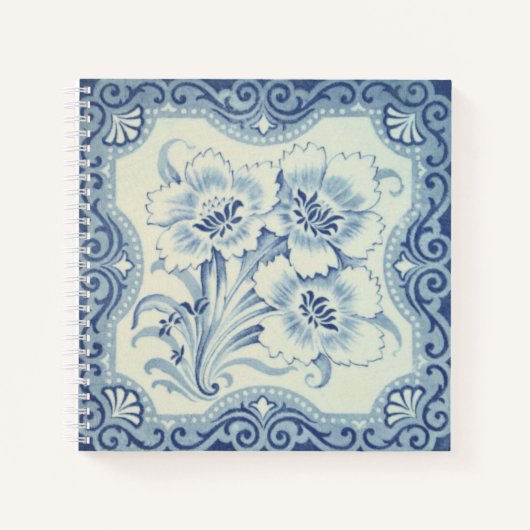 Carnet Bleu et blanc Floral Victorian Majolica Antique (Devant)