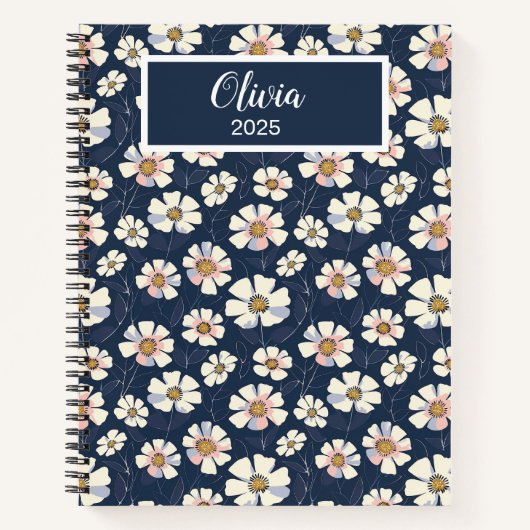 Carnet Bleu et motif floral (Devant)