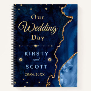Carnet Bleu et or Marbre Agate Mariage Photos 
