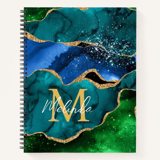 Carnet Bleu et vert Peacock Faux Parties scintillant Agat (Devant)