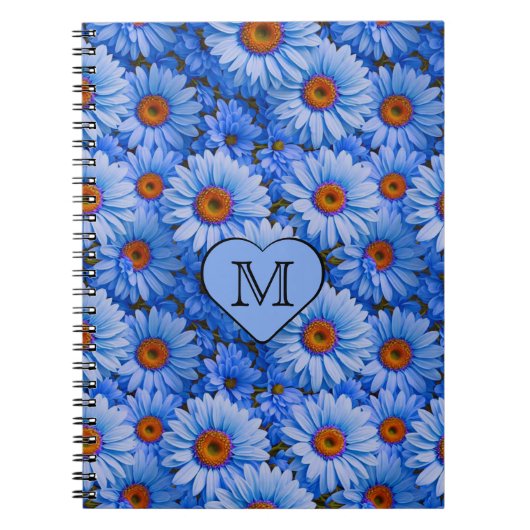 Carnet Bleu floral bleu tournesol bleu marguerites motif (Devant)