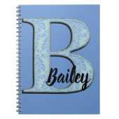Carnet Bleu Floral Damask Imprimer B monogramme initiales (Devant)