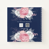 Carnet Bleu floral rose argent feuillage blanc nom (Dos)