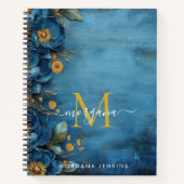 Carnet Bleu foncé et or pivoine (Devant)