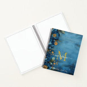 Carnet Bleu foncé et or pivoine