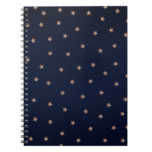 Carnet Bleu foncé et Rose Or rose des étoiles Stars (Devant)