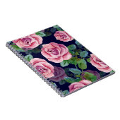 Carnet Bleu foncé, Roses Roses Rose Aquarelle. (Côté Droit)