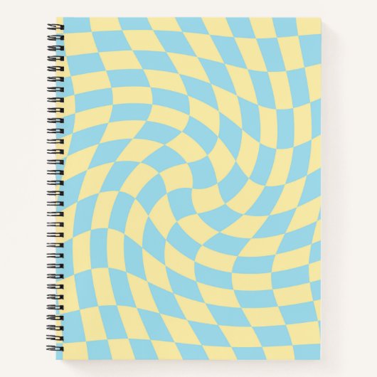 Carnet Bleu jaune rétro Pastel Chèques déformés À damiers (Devant)