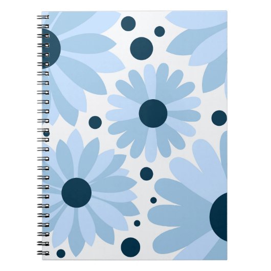 Carnet Bleu marguerite de style rétro et points bleu fonc (Devant)