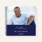 Carnet Bleu marine blanc photo personnalisée (Devant)