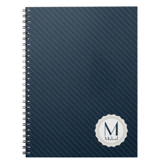 Carnet Bleu marine classique Pin-rayé - monogramme fait (Devant)