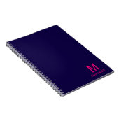 Carnet Bleu marine & monogramme prénom moderne fuchsia (Côté Droit)