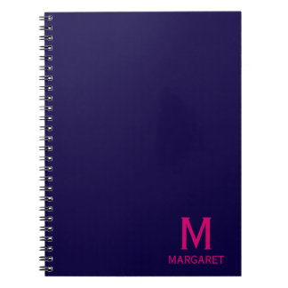 Carnet Bleu marine & monogramme prénom moderne fuchsia