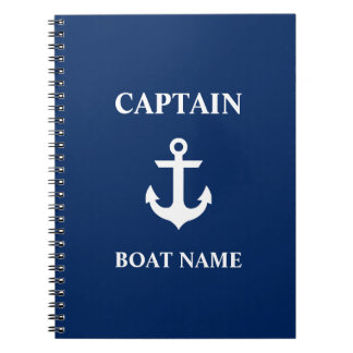 Carnet Bleu marine nautique de capitaine Boat Name Anchor