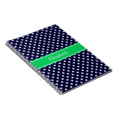 Carnet Bleu Marine Points Blancs Vert Emeraude Monogramme (Côté Droit)