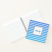 Carnet Bleu Moderne Grilles Ombre De Nom Monogramme (Intérieur)