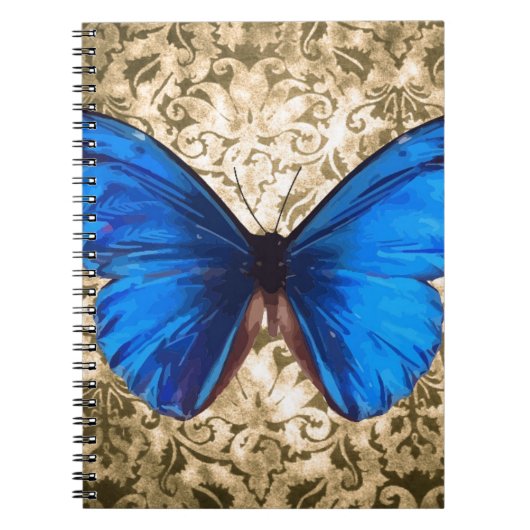 Carnet Bleu monarque papillon damassé art Vintage (Devant)