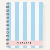 Carnet Bleu, Motif rayé, Lignes, Votre Nom (Devant)