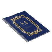 Carnet Bleu Nuit & Géométrique Doré | Monogramme & Nom (Côté Droit)