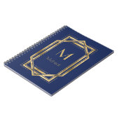 Carnet Bleu Nuit & Géométrique Doré | Monogramme & Nom (Côté gauche)