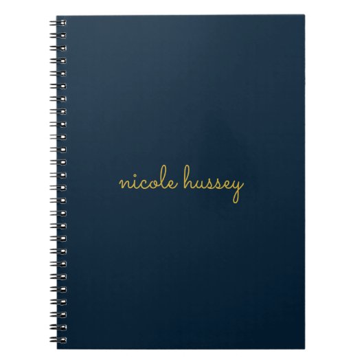 Carnet Bleu Nuit Or Script  | Monogramme Moderne Élégant (Devant)