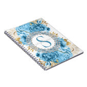 Carnet Bleu or Roses Monogrammes Diamants Luxe Glamour (Côté Droit)