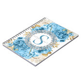 Carnet Bleu or Roses Monogrammes Diamants Luxe Glamour (Côté gauche)