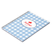 Carnet Bleu pays en vichy motif rouge cerise personnelle (Côté gauche)