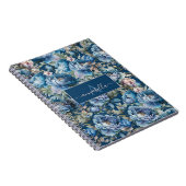 Carnet Bleu peony floral Nom du monogramme (Côté Droit)