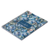 Carnet Bleu peony floral Nom du monogramme (Côté gauche)