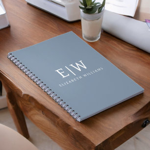 Carnet Bleu Poussiéreux Minimaliste Moderne Monogramme Él