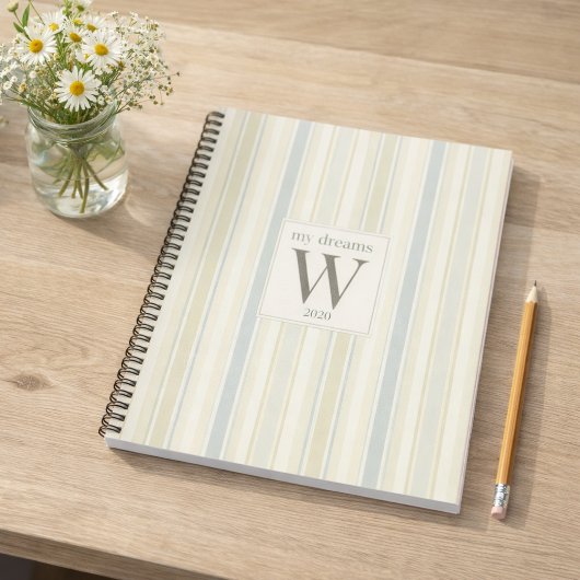 Carnet Bleu Poussiéreux Neutre Initial Rayure Rustique Ma