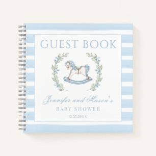 Carnet Bleu rocking cheval mignon bébé garçon douche livr