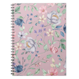 Carnet Bleu rose et jaune Floral pourpre
