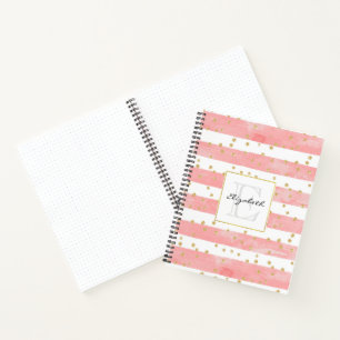 Carnet Bleu rose   Faux Gold Confetti Monogramme