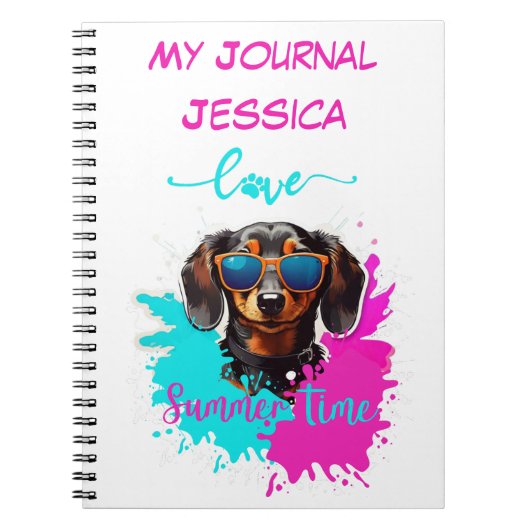 Carnet Bleu rose mignon Dachshund chien (Devant)