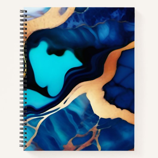 Carnet Bleu tendance en or faux marbre (Devant)