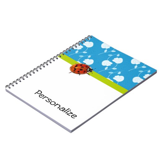 Carnet Bleu tendance Ladybug Floral avec nom (Côté gauche)