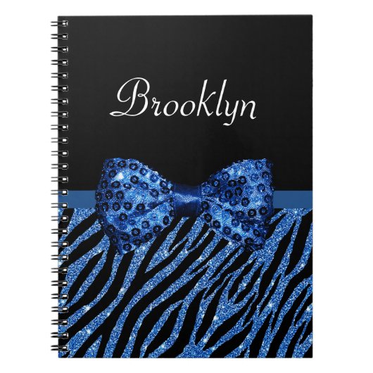 Carnet Bleu tendance Zèbre Imprimer FAUX Glitz Bow avec n (Devant)